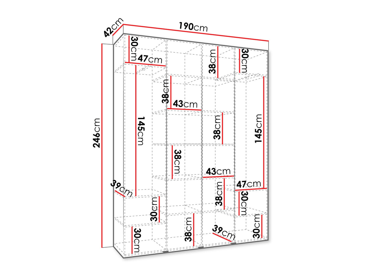Gardróbszekrény Szafa COMO 2 170/180/190/200 (gł.40/50), Szín: Fehér, Fogantyú színe: Aranysárga, Szélesség: 190 cm, Mélység: 42 cm