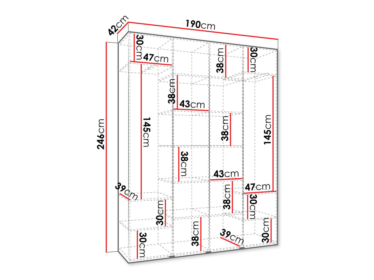 Gardróbszekrény Szafa COMO 2 170/180/190/200 (gł.40/50), Szín: Kasmír, Fogantyú színe: Fekete, Szélesség: 190 cm, Mélység: 42 cm