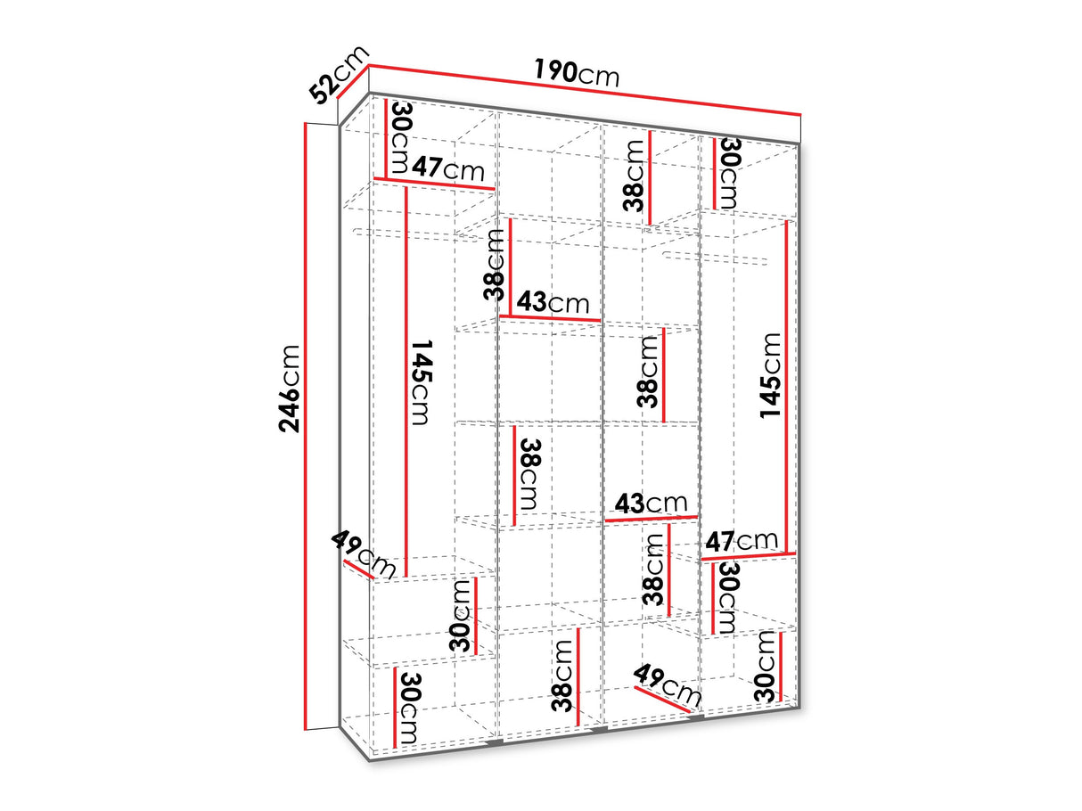 Gardróbszekrény Szafa COMO 2 170/180/190/200 (gł.40/50), Szín: Kasmír, Fogantyú színe: Fekete, Szélesség: 190 cm, Mélység: 52 cm