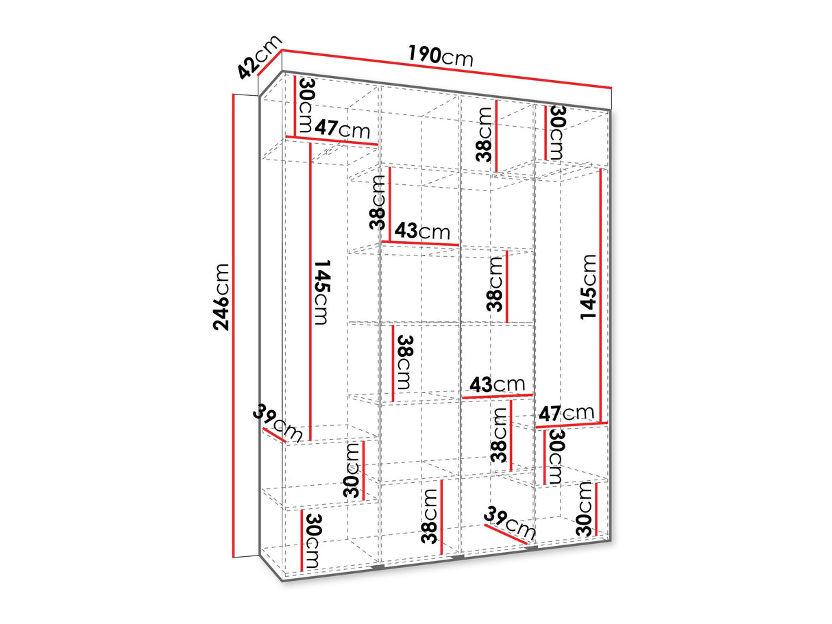 Gardróbszekrény Szafa COMO 2 170/180/190/200 (gł.40/50), Szín: Kasmír, Fogantyú színe: Aranysárga, Szélesség: 190 cm, Mélység: 42 cm