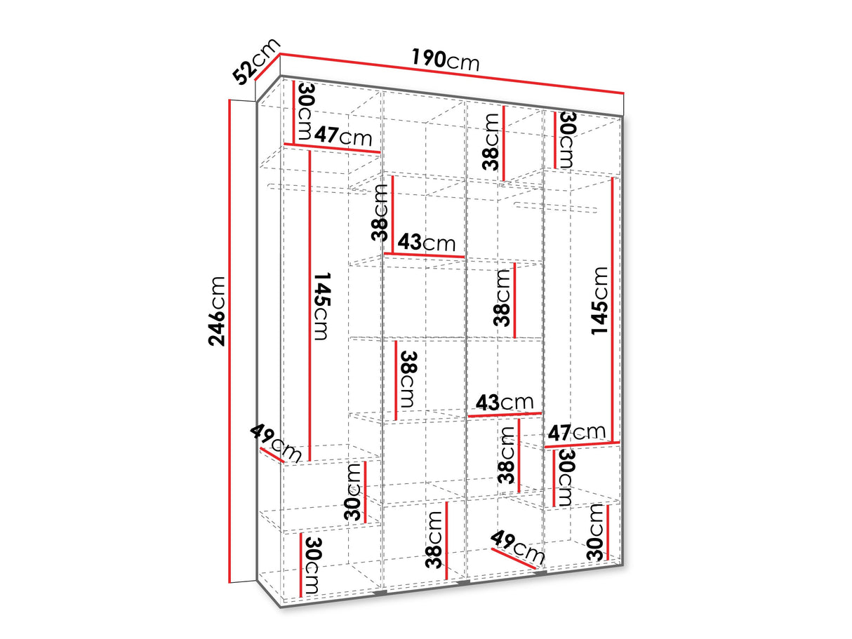 Gardróbszekrény Szafa COMO 2 170/180/190/200 (gł.40/50), Szín: Kasmír, Fogantyú színe: Aranysárga, Szélesség: 190 cm, Mélység: 52 cm