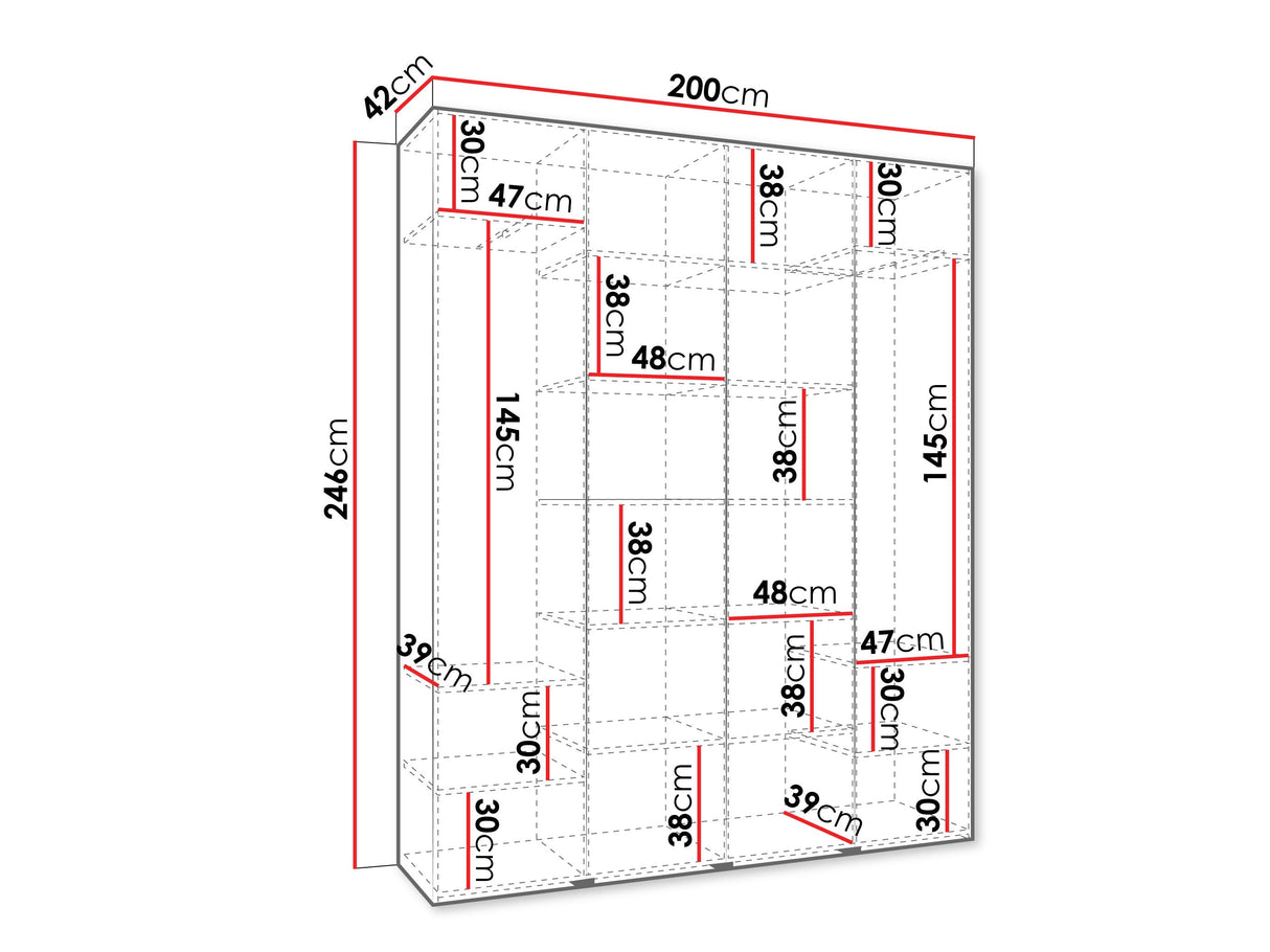 Gardróbszekrény Szafa COMO 2 170/180/190/200 (gł.40/50), Szín: Fehér, Fogantyú színe: Fekete, Szélesség: 200 cm, Mélység: 42 cm