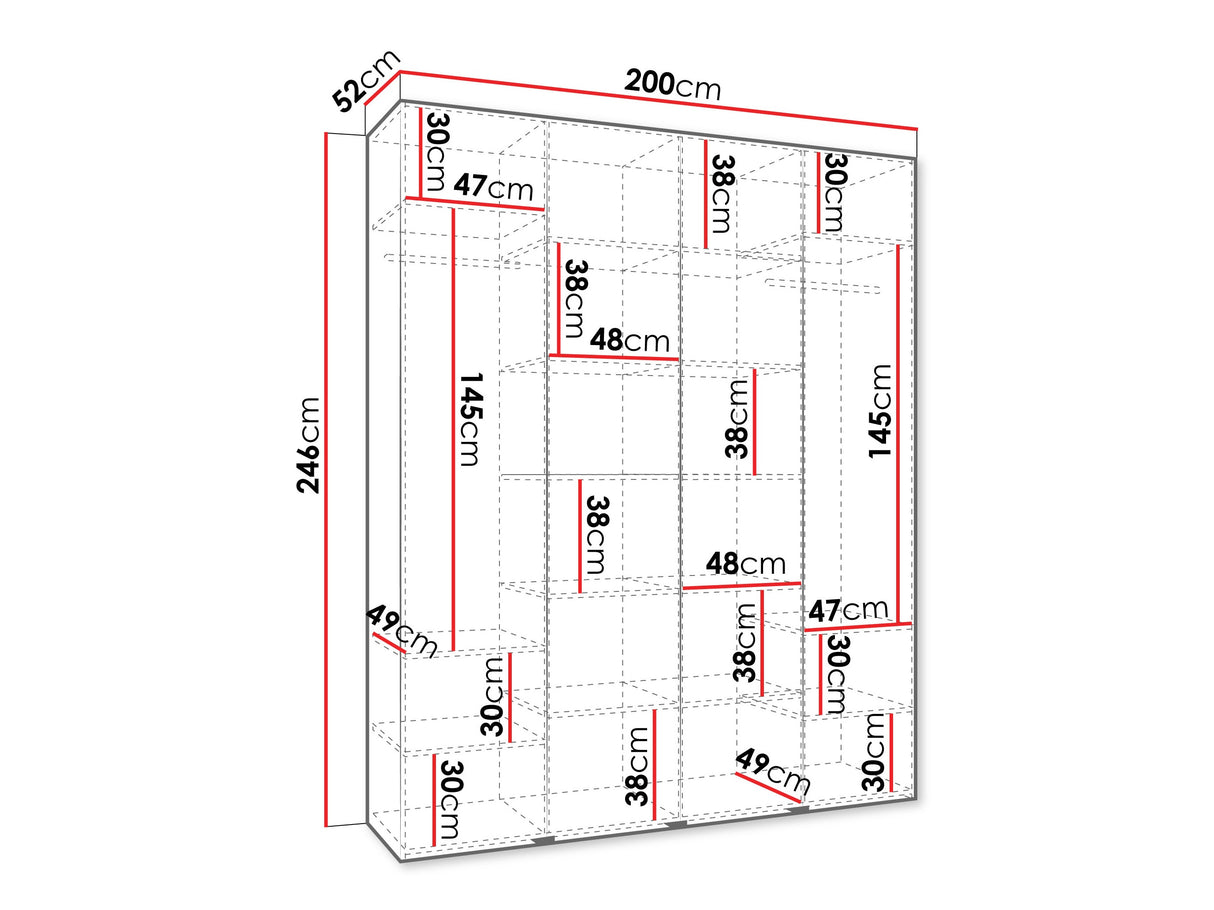 Gardróbszekrény Szafa COMO 2 170/180/190/200 (gł.40/50), Szín: Fehér, Fogantyú színe: Aranysárga, Szélesség: 200 cm, Mélység: 52 cm