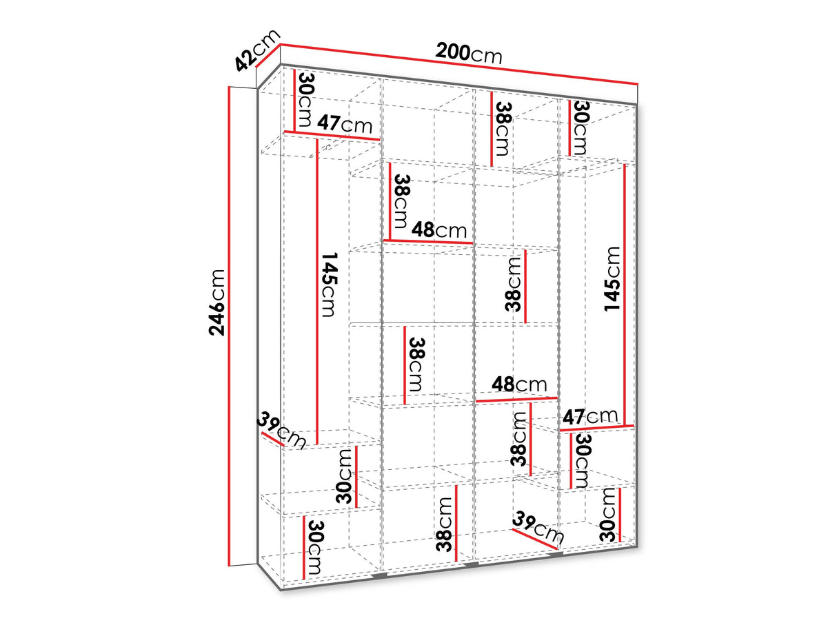 Gardróbszekrény Szafa COMO 2 170/180/190/200 (gł.40/50), Szín: Kasmír, Fogantyú színe: Fekete, Szélesség: 200 cm, Mélység: 42 cm