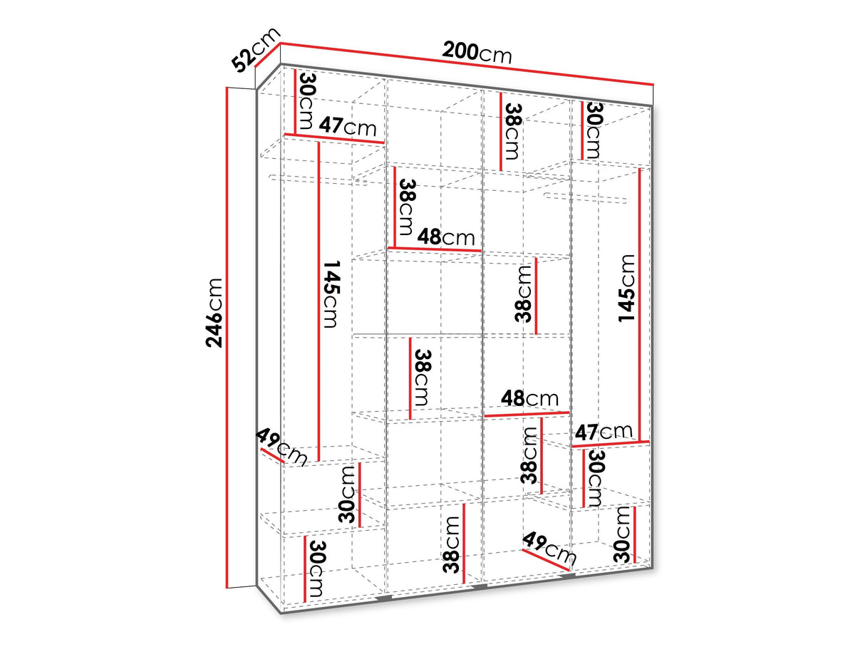 Gardróbszekrény Szafa COMO 2 170/180/190/200 (gł.40/50), Szín: Kasmír, Fogantyú színe: Fekete, Szélesség: 200 cm, Mélység: 52 cm