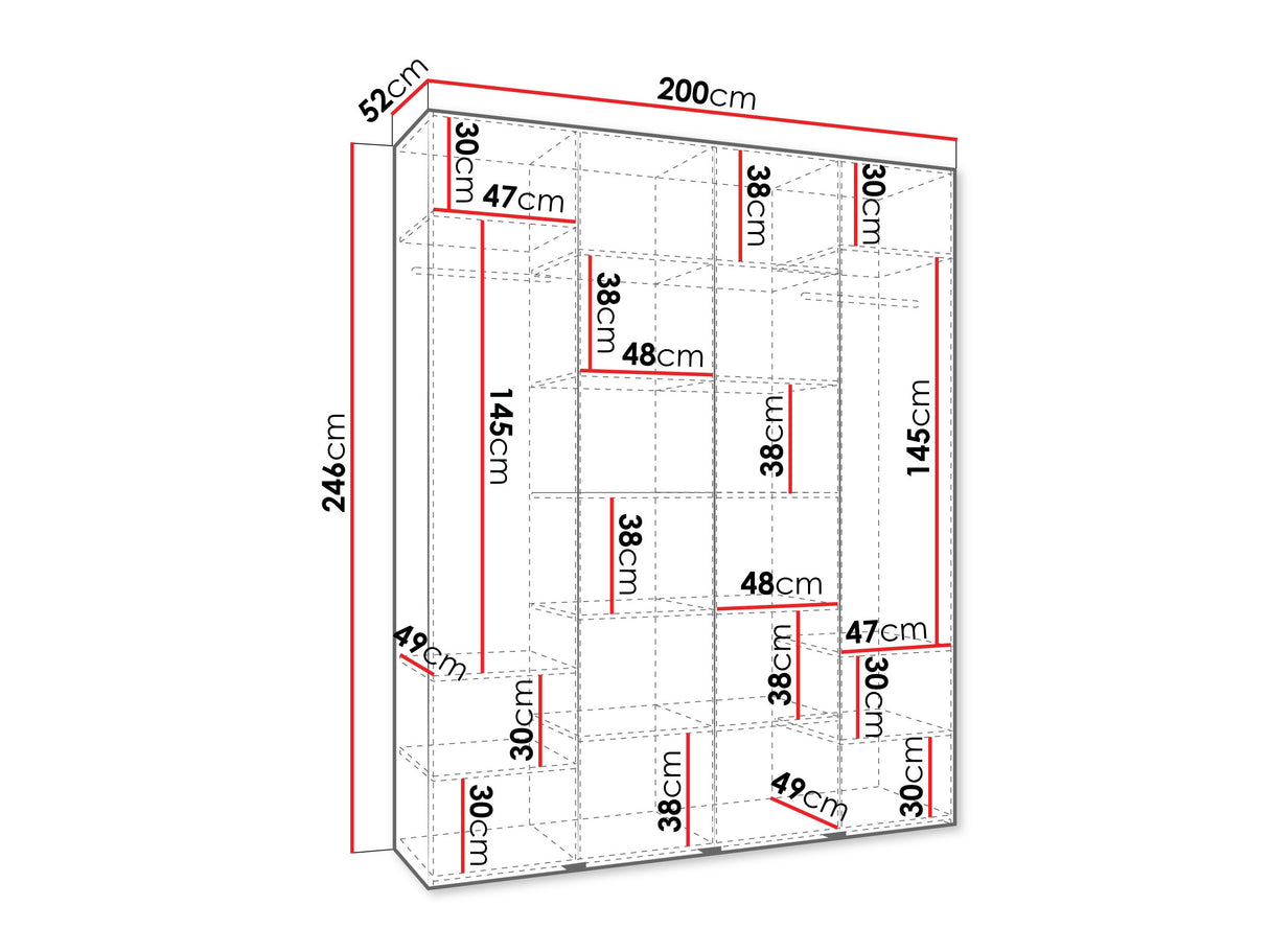 Gardróbszekrény Szafa COMO 2 170/180/190/200 (gł.40/50), Szín: Kasmír, Fogantyú színe: Aranysárga, Szélesség: 200 cm, Mélység: 52 cm