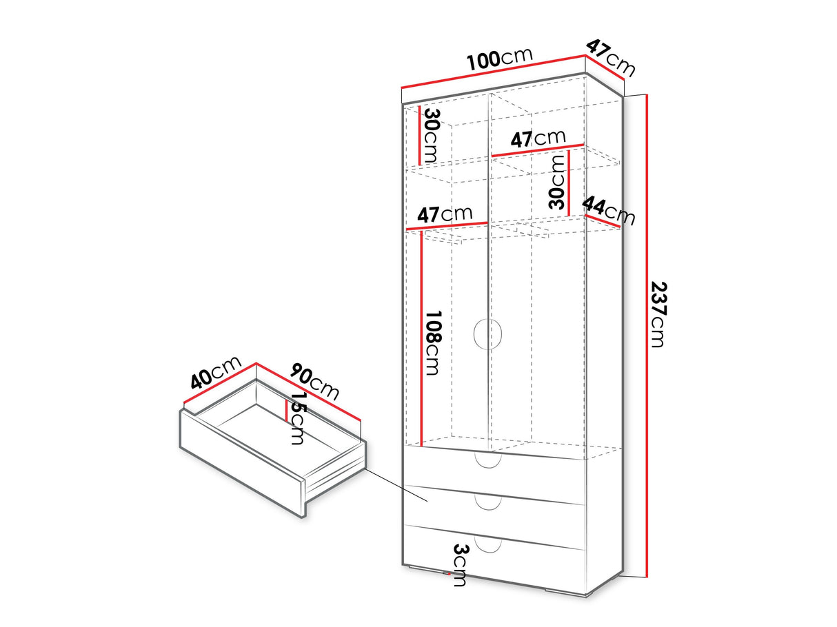 Gardróbszekrény Szafa 100 cm INOVA 4, Szín: Fekete, Fogantyú színe: Fekete