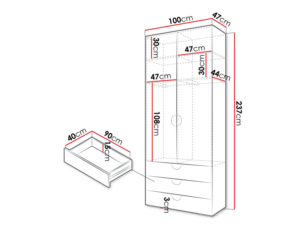Gardróbszekrény Szafa 100 cm INOVA 4, Szín: Fekete, Fogantyú színe: Aranysárga