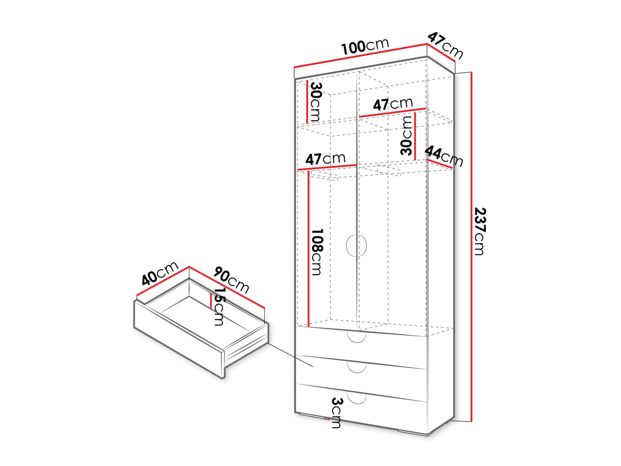 Gardróbszekrény Szafa 100 cm INOVA 4, Szín: Kasmír, Fogantyú színe: Fekete