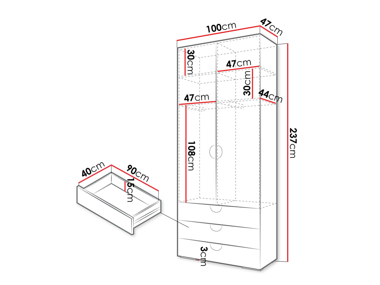 Gardróbszekrény Szafa 100 cm INOVA 4, Szín: Kasmír, Fogantyú színe: Aranysárga