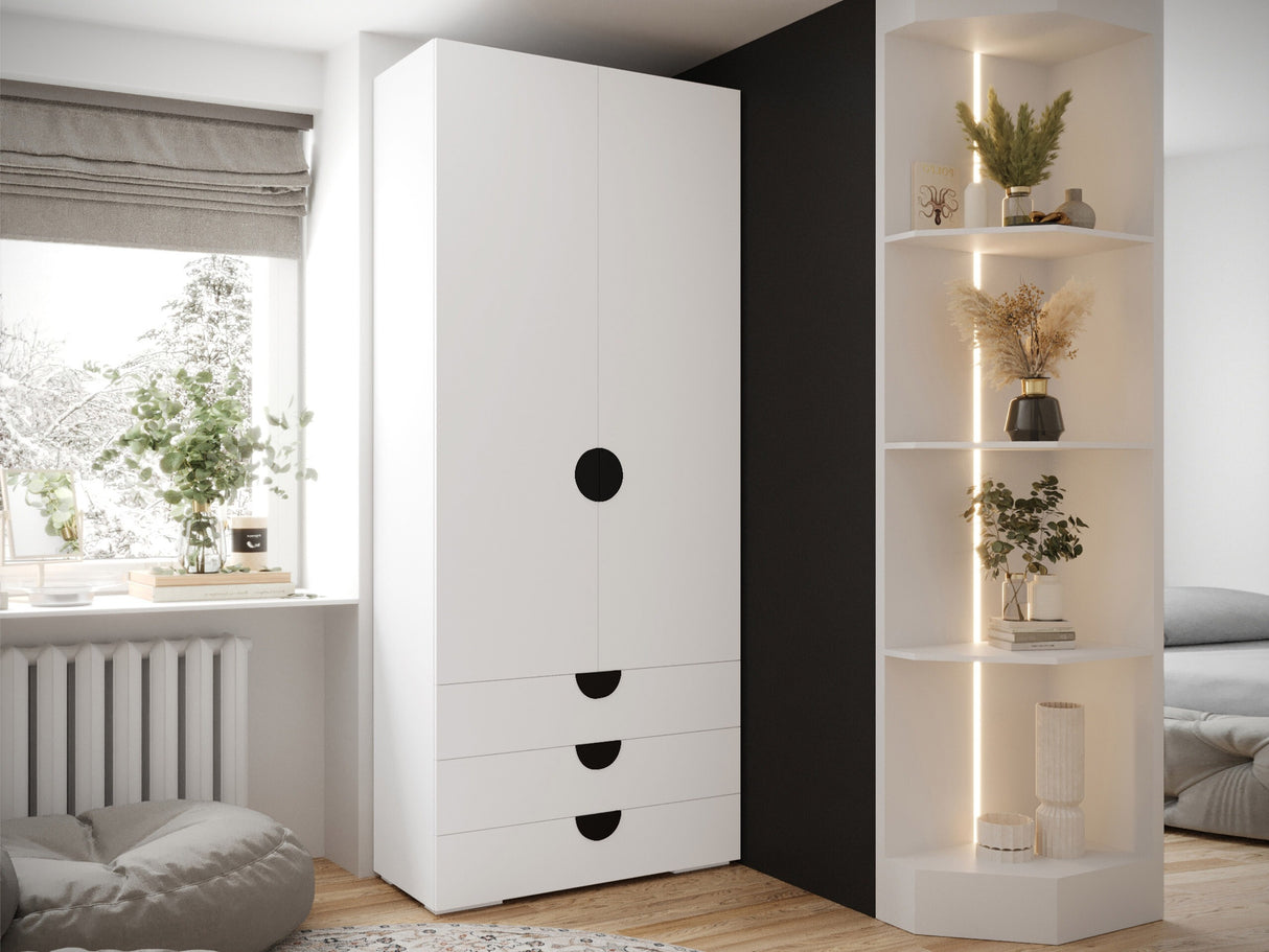 Gardróbszekrény Szafa 100 cm INOVA 4, Szín: Fehér, Fogantyú színe: Fekete