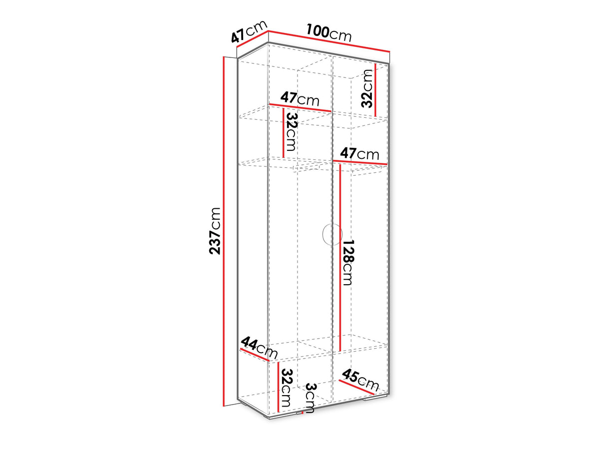 Gardróbszekrény Szafa 100 cm INOVA 4, Szín: Fehér, Fogantyú színe: Fekete