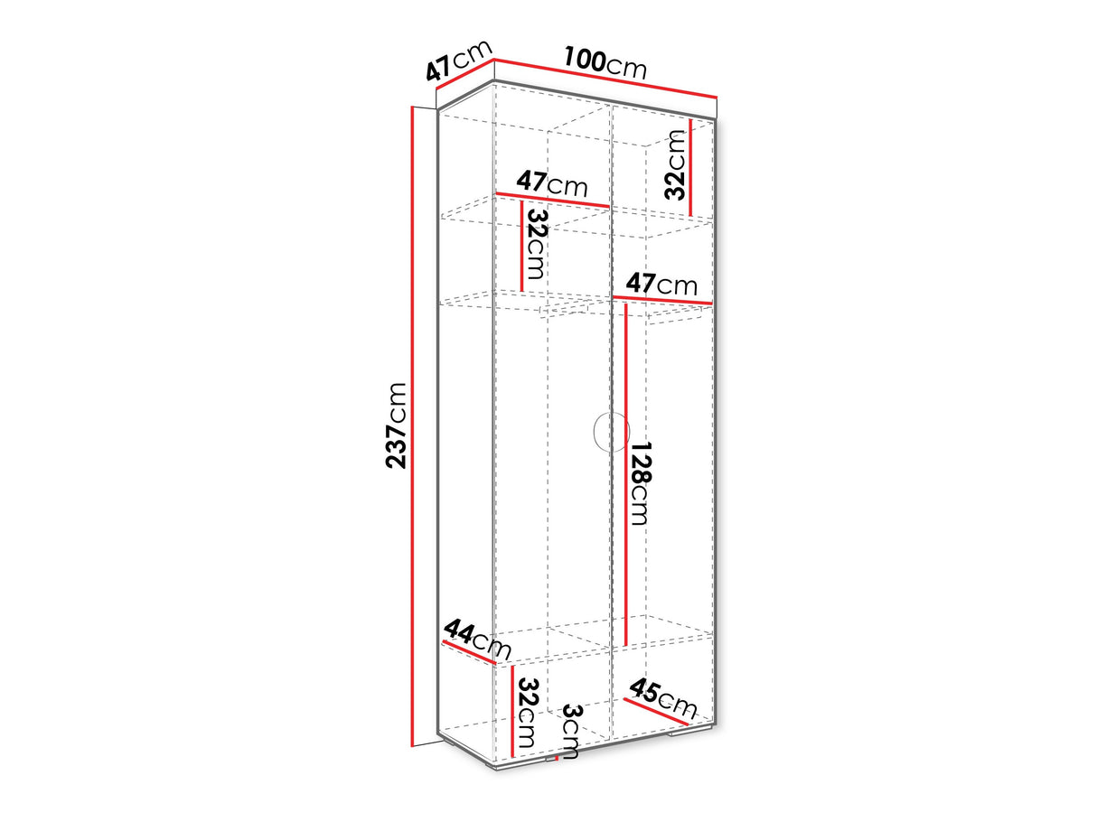 Gardróbszekrény Szafa 100 cm INOVA 4, Szín: Fehér, Fogantyú színe: Aranysárga