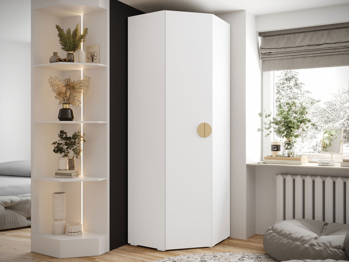 Sarokszekrény Szafa narożna INOVA 4, Szín: Fehér, Fogantyú színe: Aranysárga