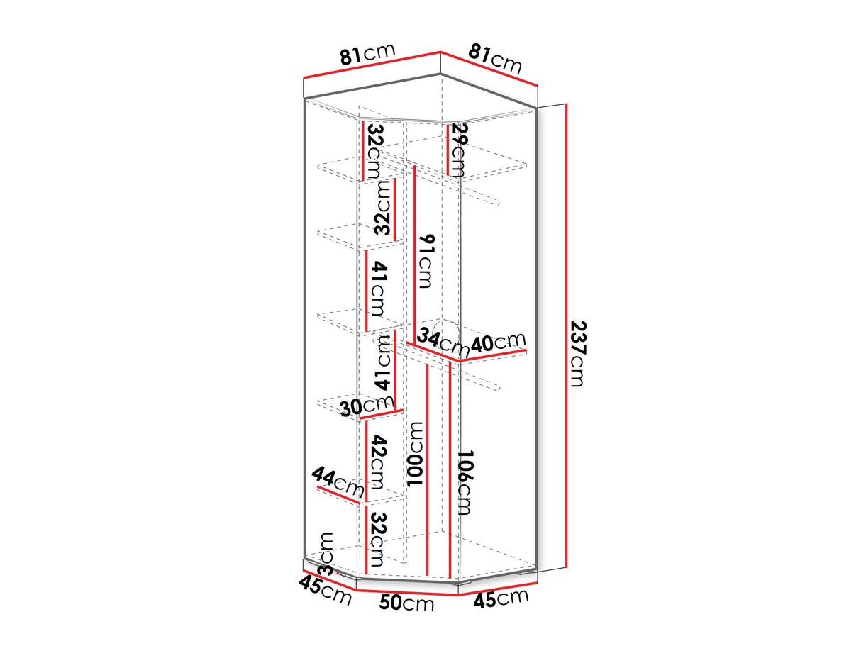 Sarokszekrény Szafa narożna INOVA 4, Szín: Fehér, Fogantyú színe: Aranysárga