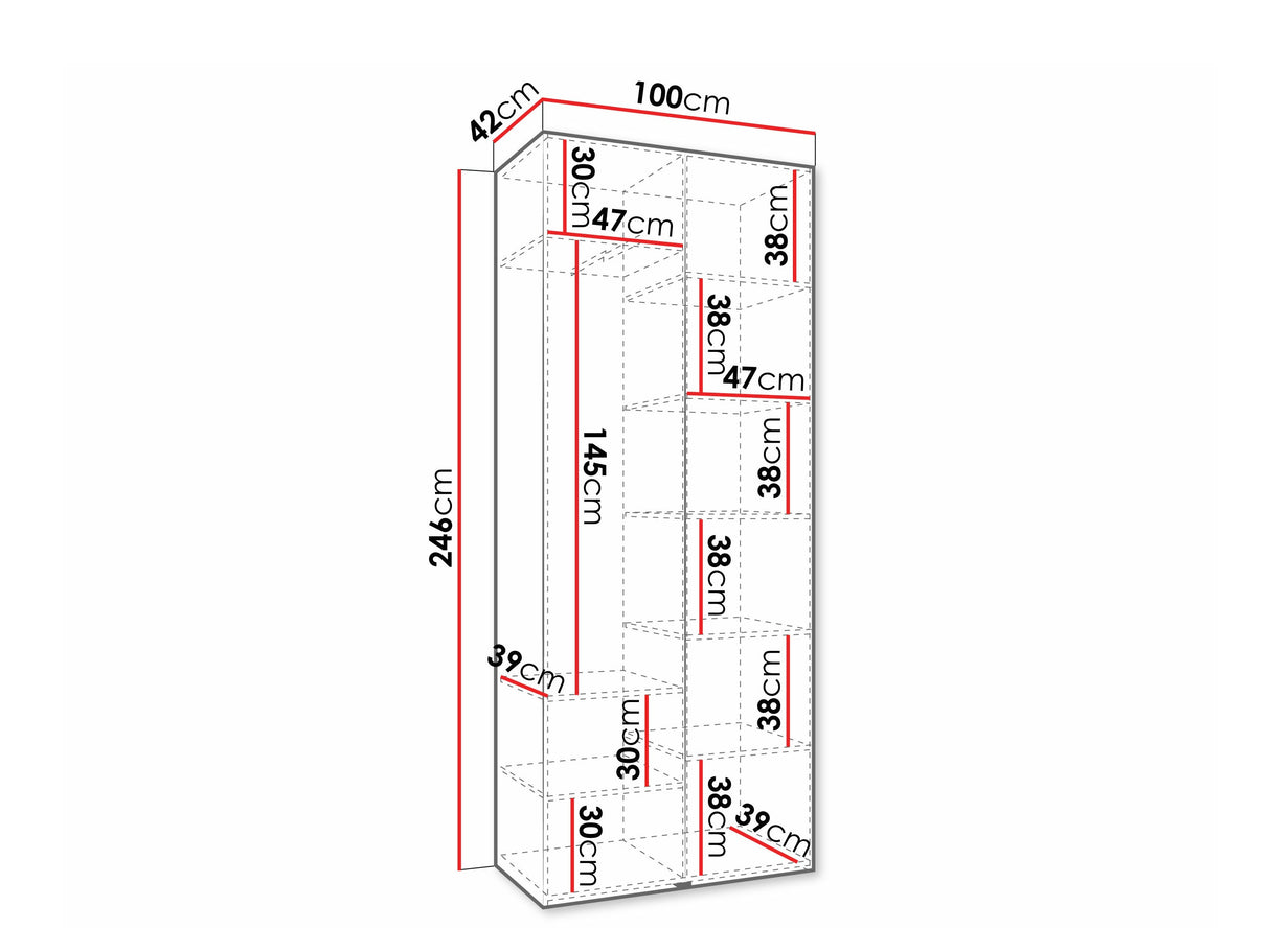 Gardróbszekrény Szafa COMO 3 100/110 (gł.40/50), Szín: Fehér, Fogantyú színe: Fekete, Szélesség: 100 cm, Mélység: 42 cm
