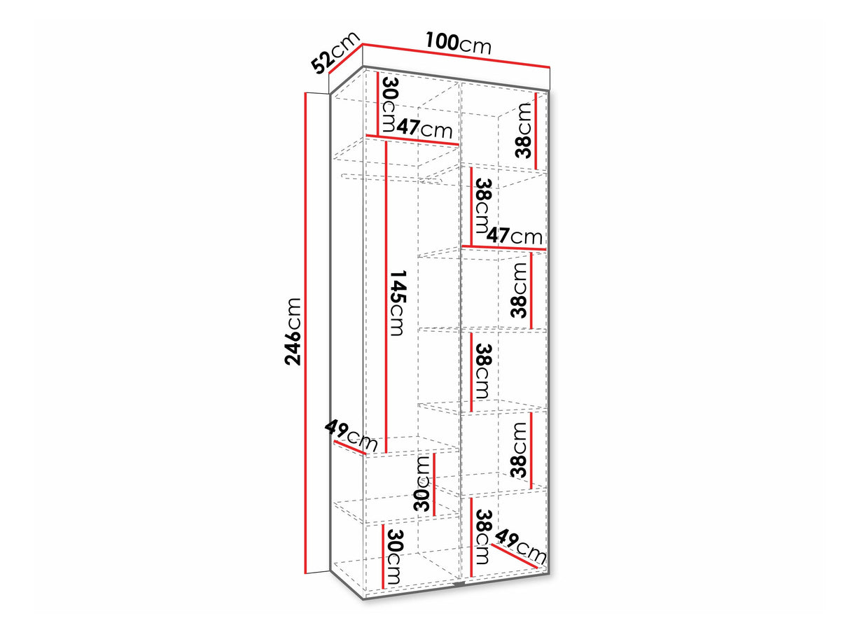 Gardróbszekrény Szafa COMO 3 100/110 (gł.40/50), Szín: Fehér, Fogantyú színe: Fekete, Szélesség: 100 cm, Mélység: 52 cm