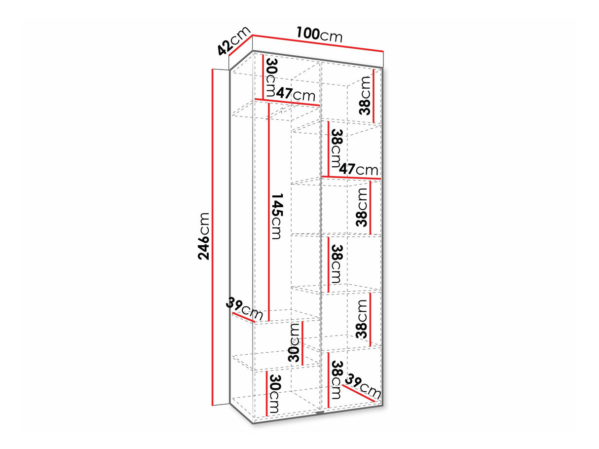 Gardróbszekrény Szafa COMO 3 100/110 (gł.40/50), Szín: Fehér, Fogantyú színe: Aranysárga, Szélesség: 100 cm, Mélység: 42 cm