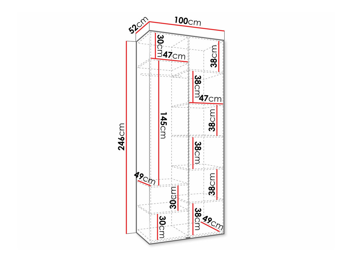 Gardróbszekrény Szafa COMO 3 100/110 (gł.40/50), Szín: Fehér, Fogantyú színe: Aranysárga, Szélesség: 100 cm, Mélység: 52 cm