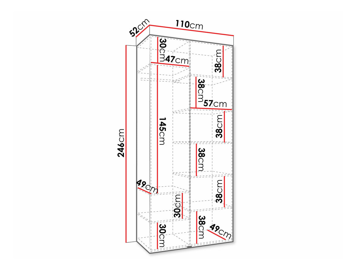 Gardróbszekrény Szafa COMO 3 100/110 (gł.40/50), Szín: Fehér, Fogantyú színe: Aranysárga, Szélesség: 110 cm, Mélység: 52 cm