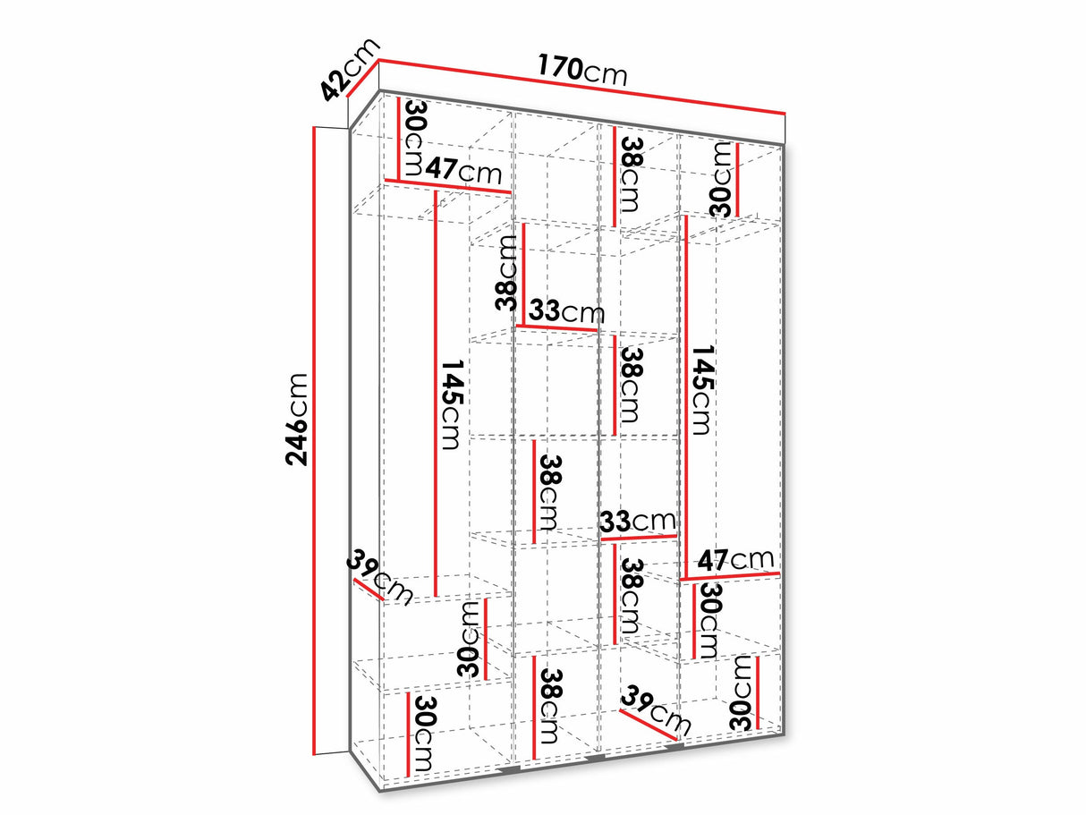 Gardróbszekrény Szafa COMO 3 170/180/190/200 (gł.40/50), Szín: Kasmír, Fogantyú színe: Fekete, Szélesség: 170 cm, Mélység: 42 cm