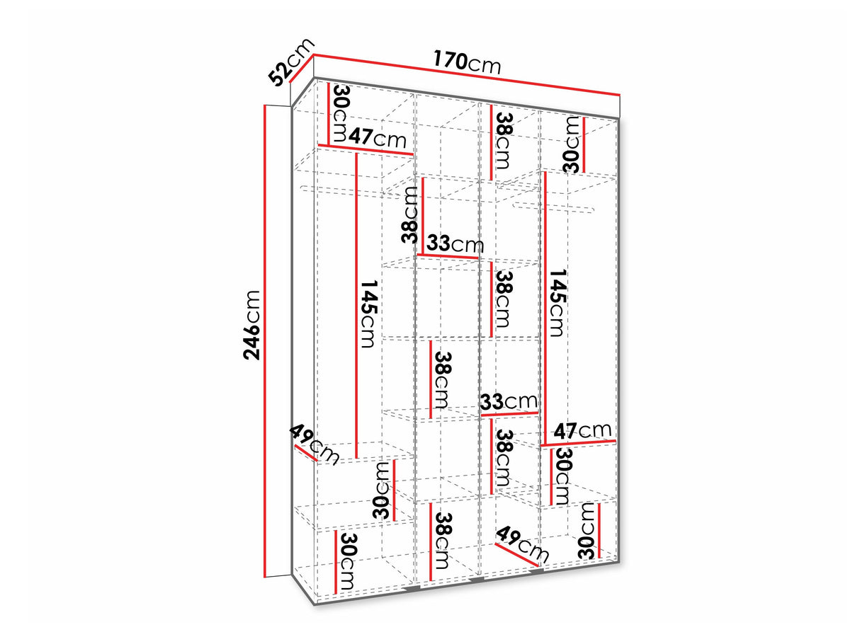 Gardróbszekrény Szafa COMO 3 170/180/190/200 (gł.40/50), Szín: Fehér, Fogantyú színe: Fekete, Szélesség: 170 cm, Mélység: 52 cm