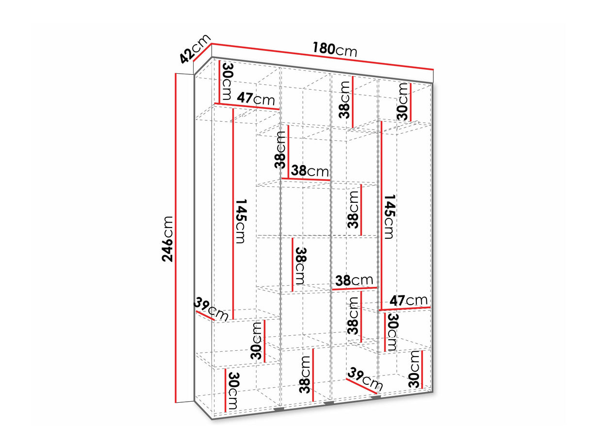 Gardróbszekrény Szafa COMO 3 170/180/190/200 (gł.40/50), Szín: Fehér, Fogantyú színe: Aranysárga, Szélesség: 180 cm, Mélység: 42 cm