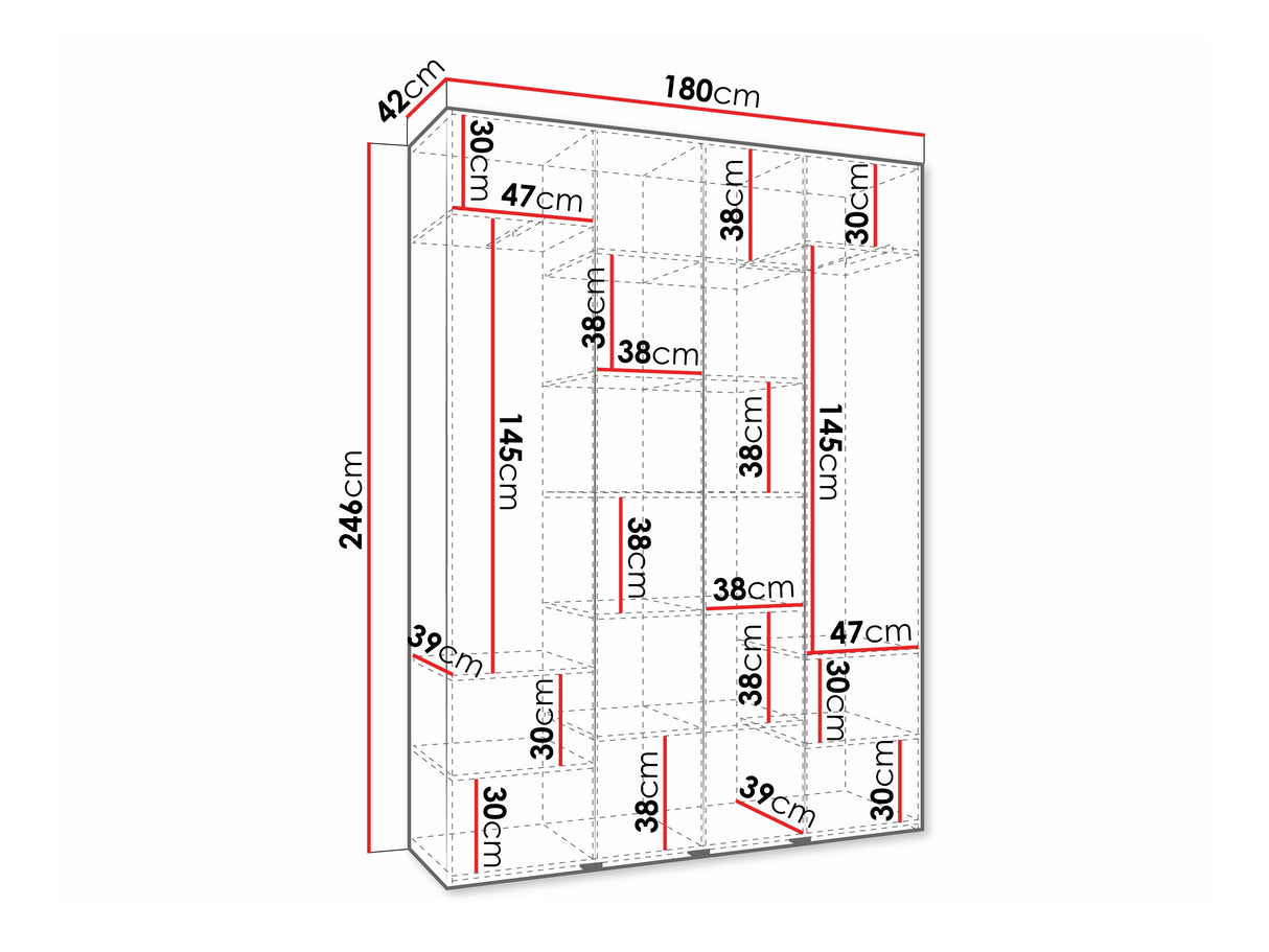Gardróbszekrény Szafa COMO 3 170/180/190/200 (gł.40/50), Szín: Kasmír, Fogantyú színe: Fekete, Szélesség: 180 cm, Mélység: 42 cm