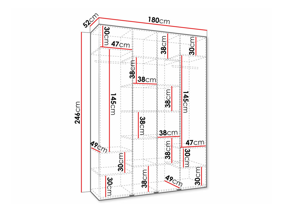 Gardróbszekrény Szafa COMO 3 170/180/190/200 (gł.40/50), Szín: Fehér, Fogantyú színe: Fekete, Szélesség: 180 cm, Mélység: 52 cm