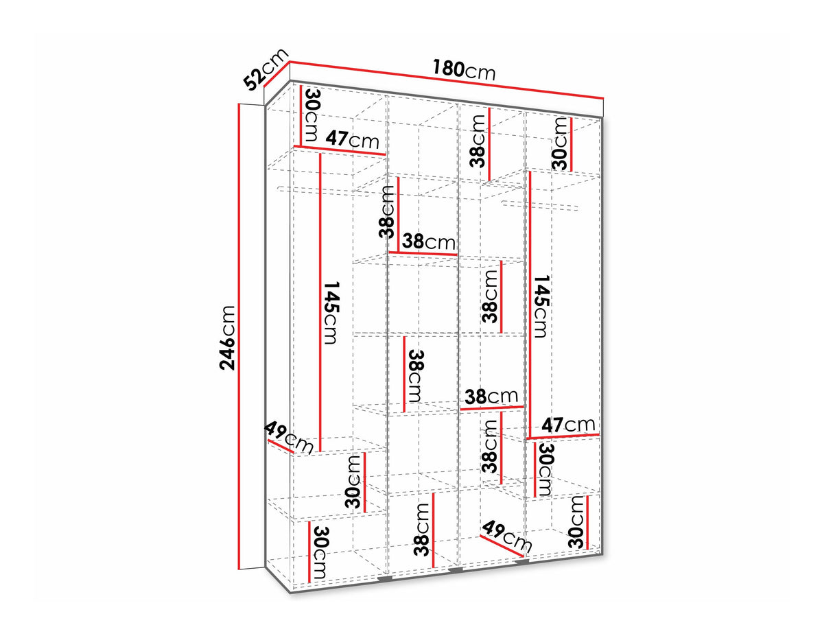 Gardróbszekrény Szafa COMO 3 170/180/190/200 (gł.40/50), Szín: Fehér, Fogantyú színe: Aranysárga, Szélesség: 180 cm, Mélység: 52 cm