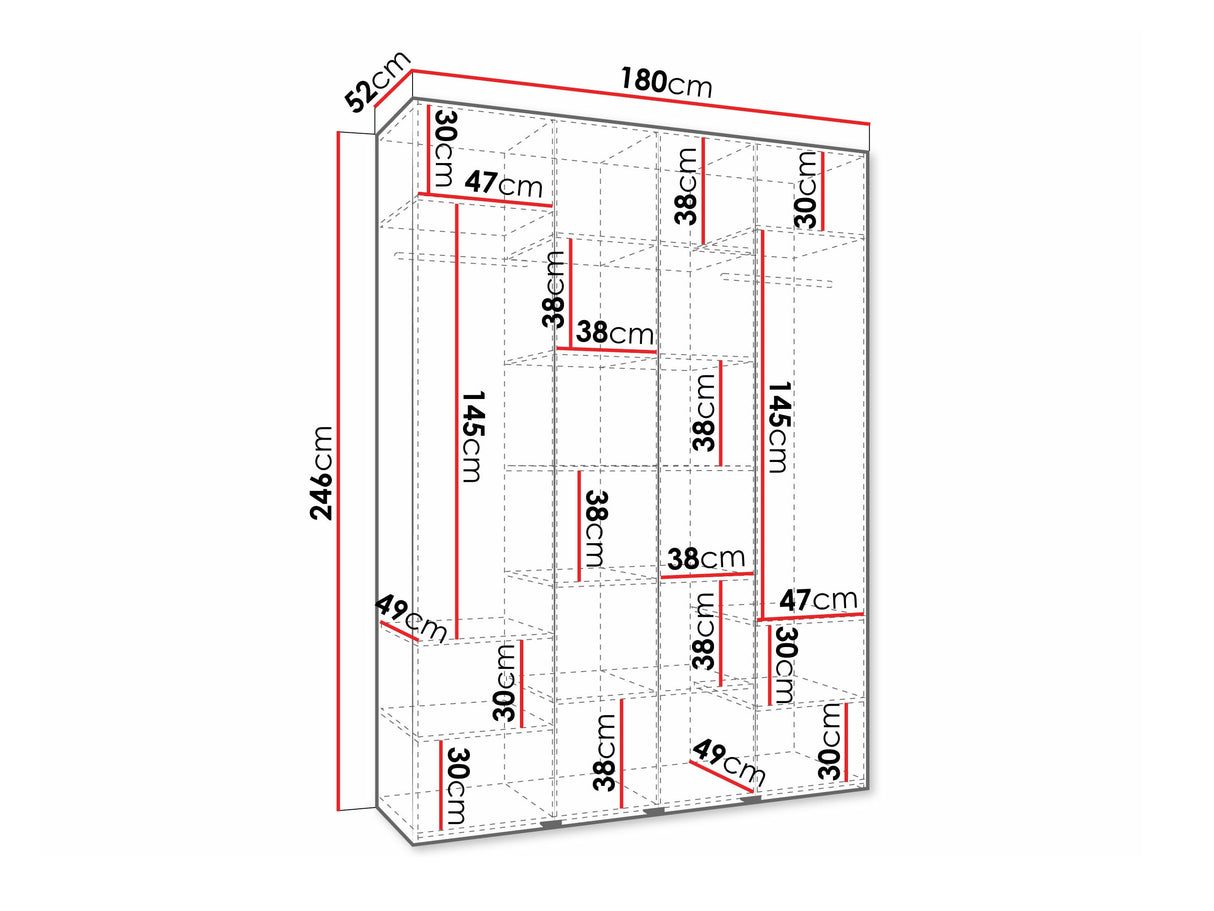 Gardróbszekrény Szafa COMO 3 170/180/190/200 (gł.40/50), Szín: Kasmír, Fogantyú színe: Fekete, Szélesség: 180 cm, Mélység: 52 cm