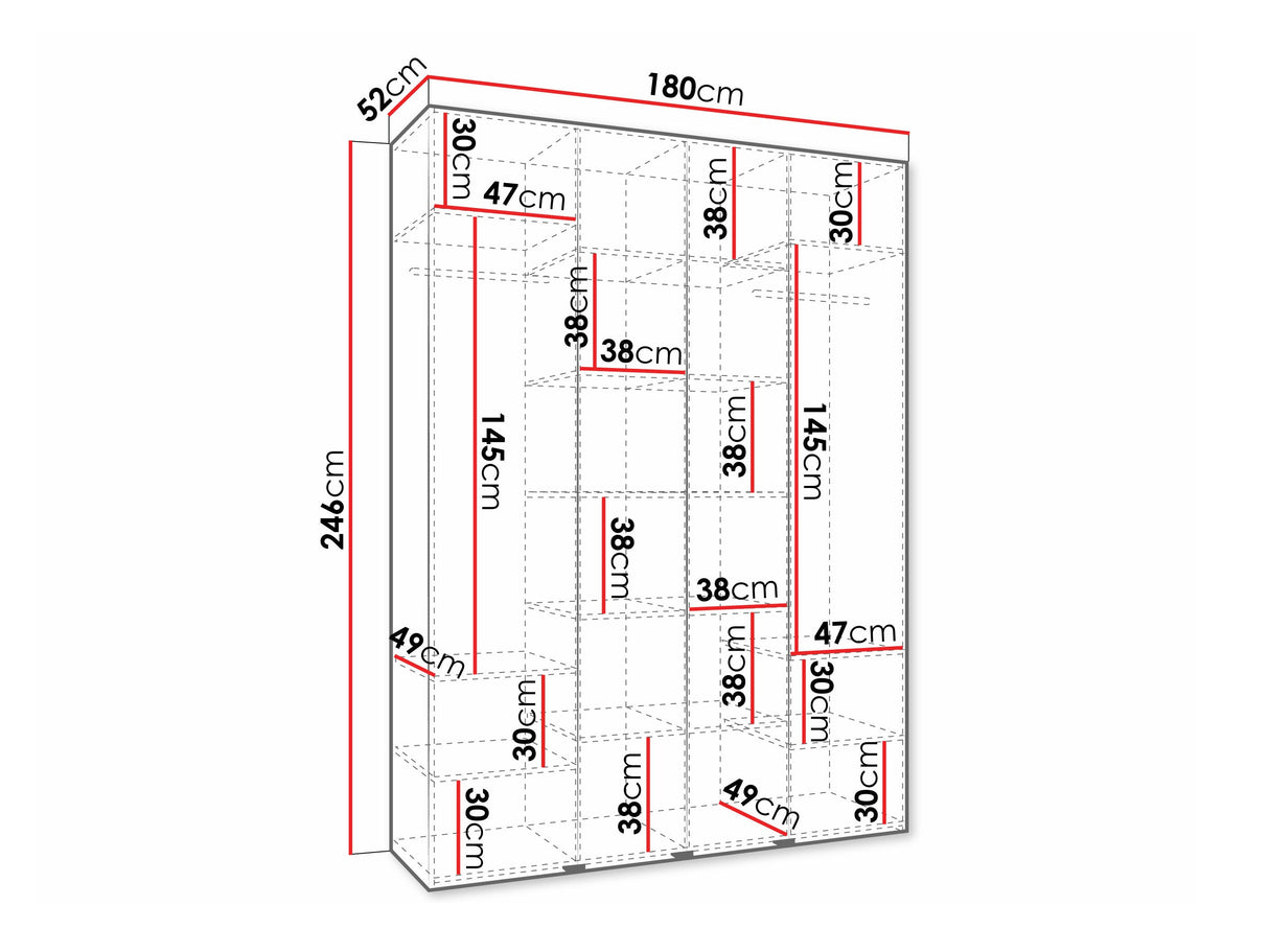 Gardróbszekrény Szafa COMO 3 170/180/190/200 (gł.40/50), Szín: Kasmír, Fogantyú színe: Aranysárga, Szélesség: 180 cm, Mélység: 52 cm