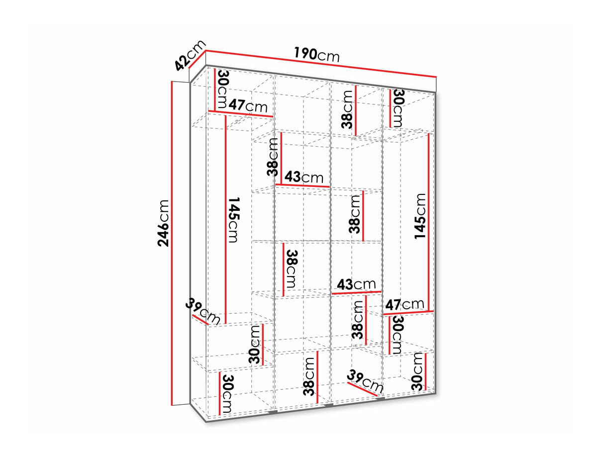 Gardróbszekrény Szafa COMO 3 170/180/190/200 (gł.40/50), Szín: Fehér, Fogantyú színe: Fekete, Szélesség: 190 cm, Mélység: 42 cm