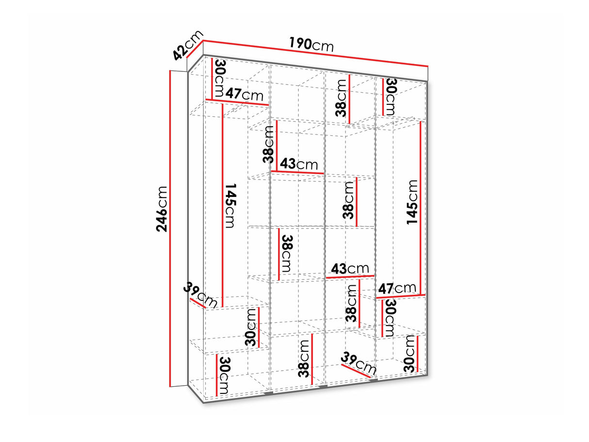 Gardróbszekrény Szafa COMO 3 170/180/190/200 (gł.40/50), Szín: Fehér, Fogantyú színe: Aranysárga, Szélesség: 190 cm, Mélység: 42 cm