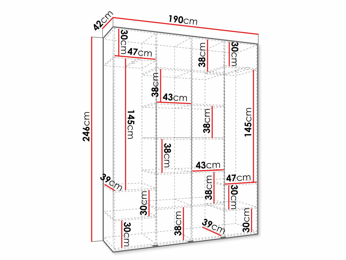 Gardróbszekrény Szafa COMO 3 170/180/190/200 (gł.40/50), Szín: Kasmír, Fogantyú színe: Aranysárga, Szélesség: 190 cm, Mélység: 42 cm