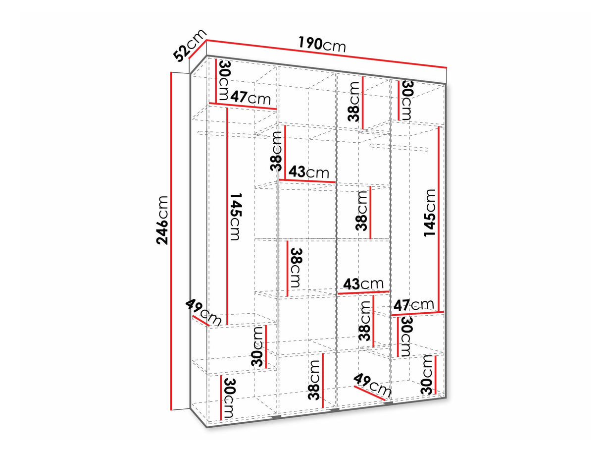 Gardróbszekrény Szafa COMO 3 170/180/190/200 (gł.40/50), Szín: Fehér, Fogantyú színe: Fekete, Szélesség: 190 cm, Mélység: 52 cm