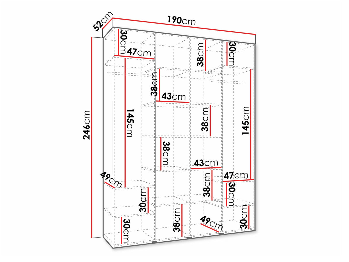 Gardróbszekrény Szafa COMO 3 170/180/190/200 (gł.40/50), Szín: Kasmír, Fogantyú színe: Fekete, Szélesség: 190 cm, Mélység: 52 cm