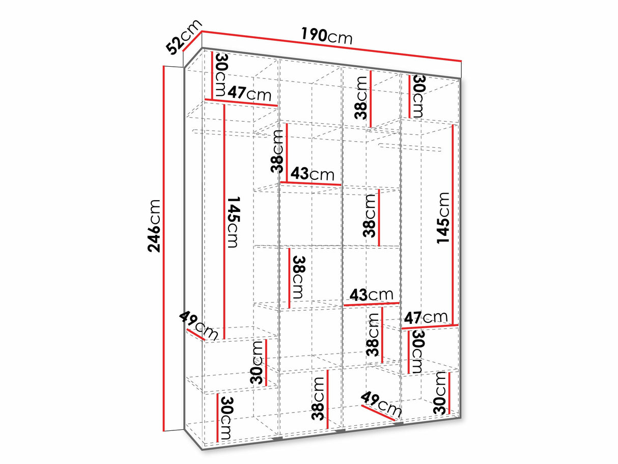 Gardróbszekrény Szafa COMO 3 170/180/190/200 (gł.40/50), Szín: Kasmír, Fogantyú színe: Aranysárga, Szélesség: 190 cm, Mélység: 52 cm