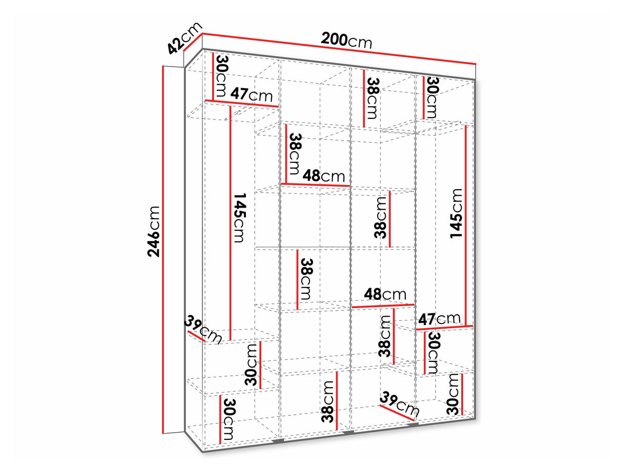 Gardróbszekrény Szafa COMO 3 170/180/190/200 (gł.40/50), Szín: Fehér, Fogantyú színe: Fekete, Szélesség: 200 cm, Mélység: 42 cm