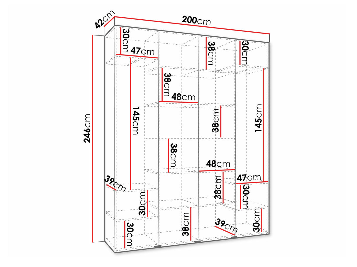 Gardróbszekrény Szafa COMO 3 170/180/190/200 (gł.40/50), Szín: Fehér, Fogantyú színe: Aranysárga, Szélesség: 200 cm, Mélység: 42 cm