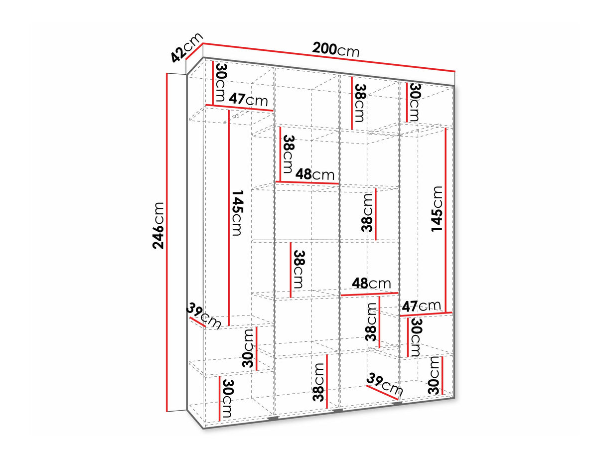 Gardróbszekrény Szafa COMO 3 170/180/190/200 (gł.40/50), Szín: Kasmír, Fogantyú színe: Fekete, Szélesség: 200 cm, Mélység: 42 cm