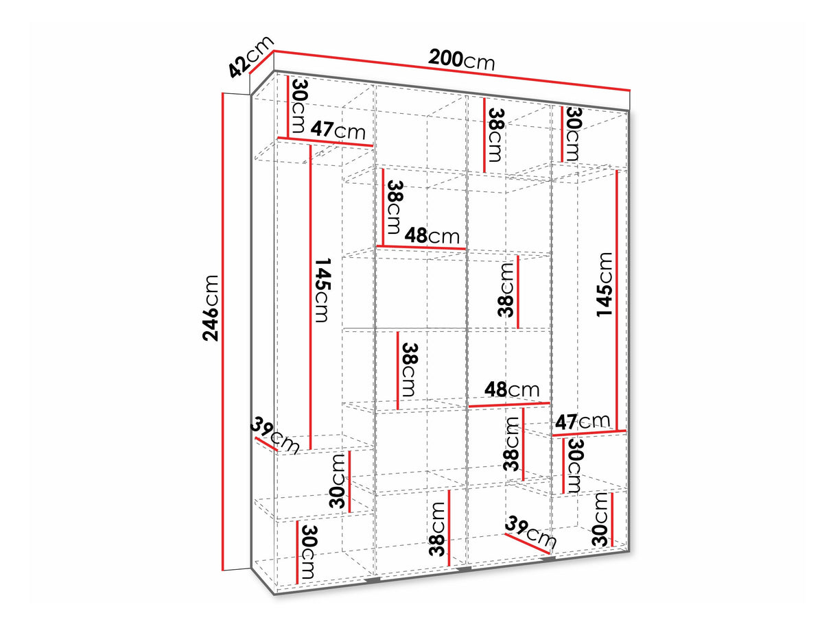 Gardróbszekrény Szafa COMO 3 170/180/190/200 (gł.40/50), Szín: Kasmír, Fogantyú színe: Aranysárga, Szélesség: 200 cm, Mélység: 42 cm