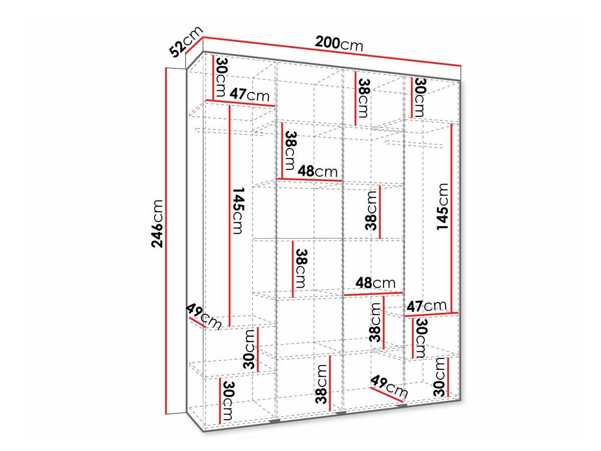 Gardróbszekrény Szafa COMO 3 170/180/190/200 (gł.40/50), Szín: Fehér, Fogantyú színe: Fekete, Szélesség: 200 cm, Mélység: 52 cm