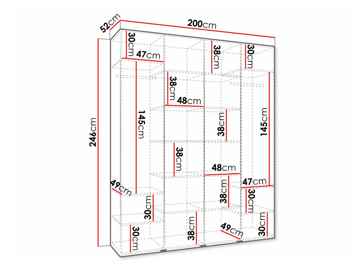 Gardróbszekrény Szafa COMO 3 170/180/190/200 (gł.40/50), Szín: Fehér, Fogantyú színe: Aranysárga, Szélesség: 200 cm, Mélység: 52 cm