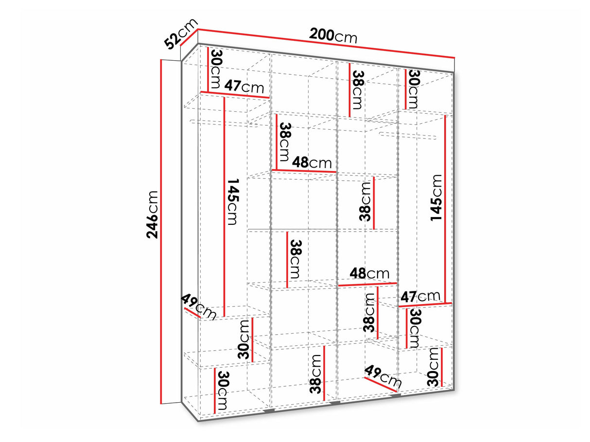 Gardróbszekrény Szafa COMO 3 170/180/190/200 (gł.40/50), Szín: Kasmír, Fogantyú színe: Fekete, Szélesség: 200 cm, Mélység: 52 cm