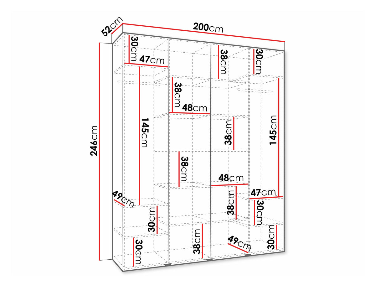 Gardróbszekrény Szafa COMO 3 170/180/190/200 (gł.40/50), Szín: Kasmír, Fogantyú színe: Aranysárga, Szélesség: 200 cm, Mélység: 52 cm