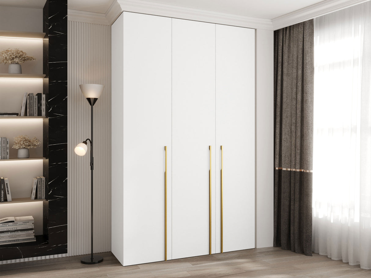 Gardróbszekrény Szafa COMO 3 120/130/140/150/160 (gł.40/50), Szín: Fehér, Fogantyú színe: Aranysárga, Szélesség: 150 cm, Mélység: 42 cm, Fiókok: Igen