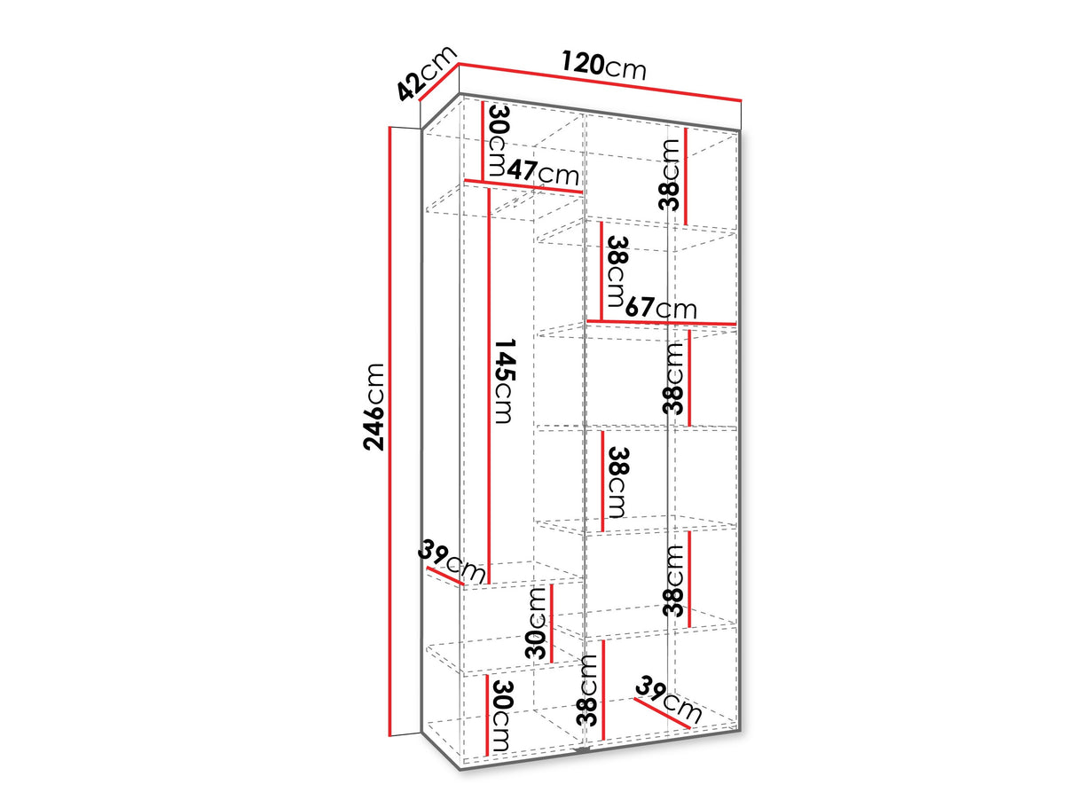 Gardróbszekrény Szafa COMO 3 120/130/140/150/160 (gł.40/50), Szín: Fehér, Fogantyú színe: Fekete, Szélesség: 120 cm, Mélység: 42 cm, Fiókok: Nem