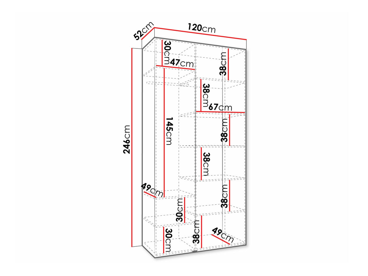 Gardróbszekrény Szafa COMO 3 120/130/140/150/160 (gł.40/50), Szín: Fehér, Fogantyú színe: Fekete, Szélesség: 120 cm, Mélység: 52 cm, Fiókok: Nem