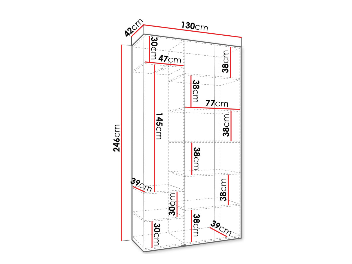 Gardróbszekrény Szafa COMO 3 120/130/140/150/160 (gł.40/50), Szín: Fehér, Fogantyú színe: Fekete, Szélesség: 130 cm, Mélység: 42 cm, Fiókok: Nem